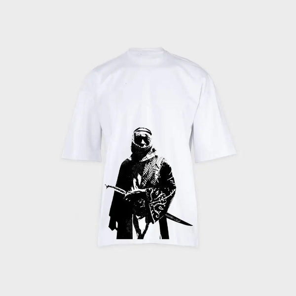 Desert Blade Tee | تيشيرت أبيض بطابع عربي يحمل سيف