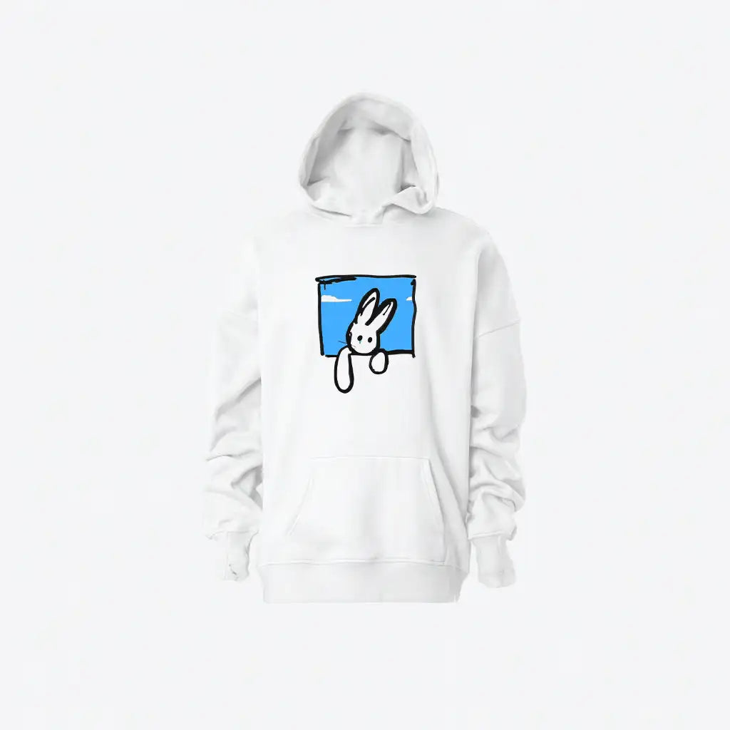 Blue Peace Hoodie | هودي أبيض بتصميم علامة السلام بستايل بوب آرت
