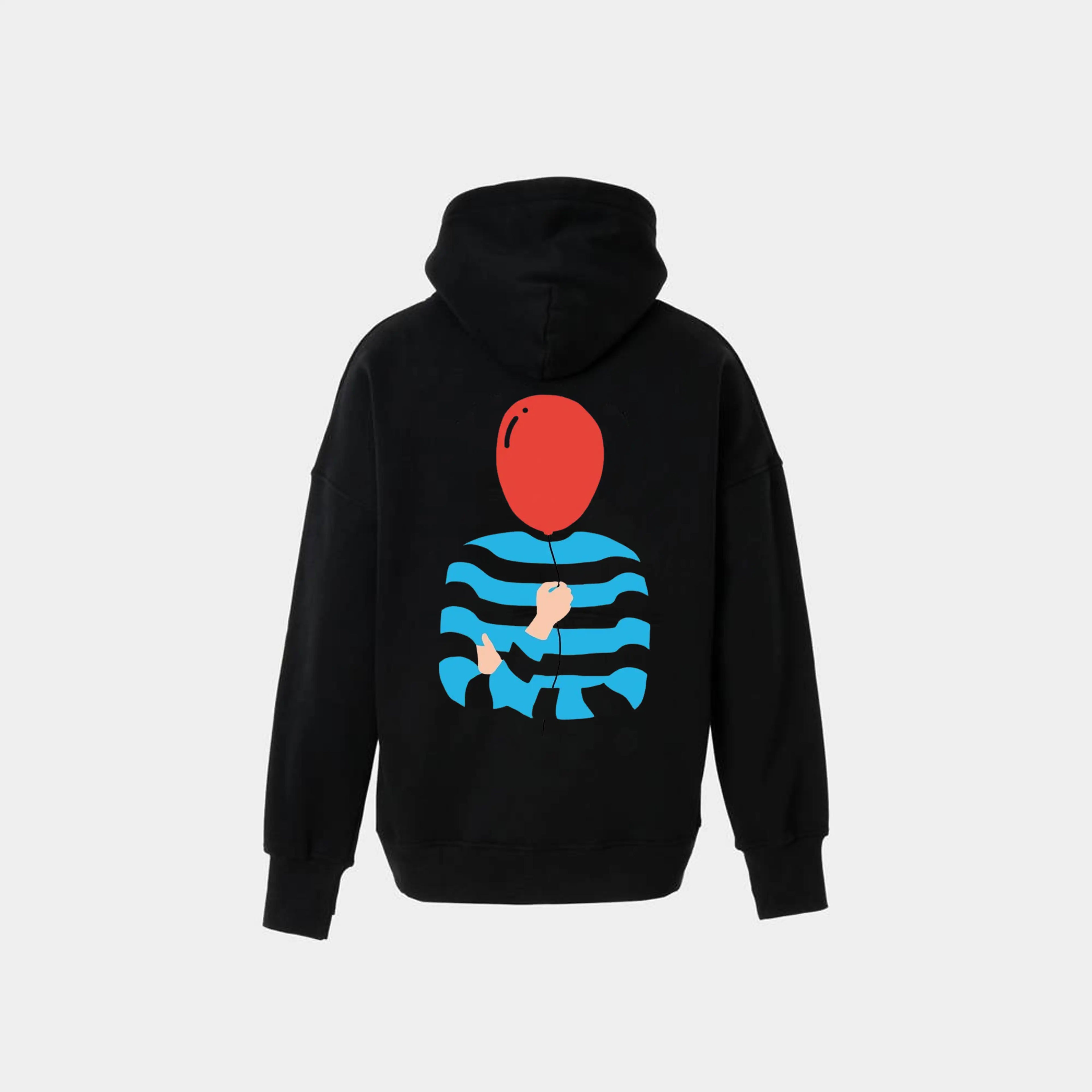 Hoodie – Red Balloon & Blue Waves Graphic | NOVUS هودي بطباعة بالون أحمر وخطوط موج